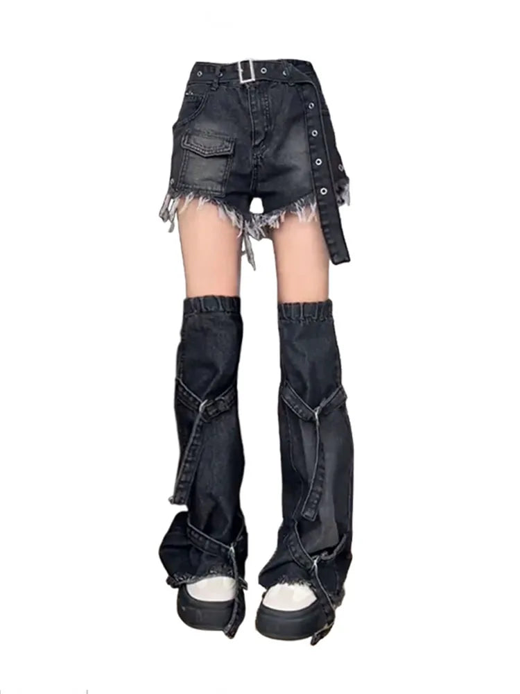 American Retro Black High Waist  Denim Jean Shorts