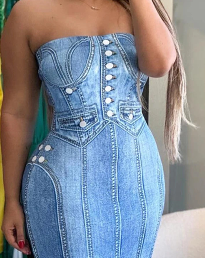 Denim Bodycon Sleeveless Skinny Dress