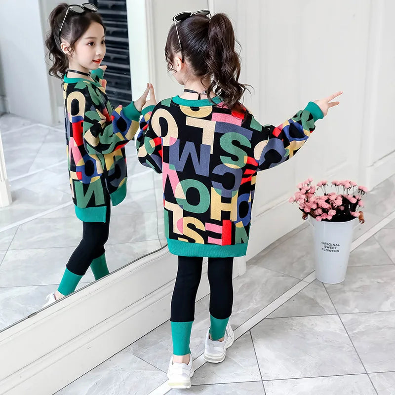 Girls Sweatshirt Stretch Pants Leggings Set