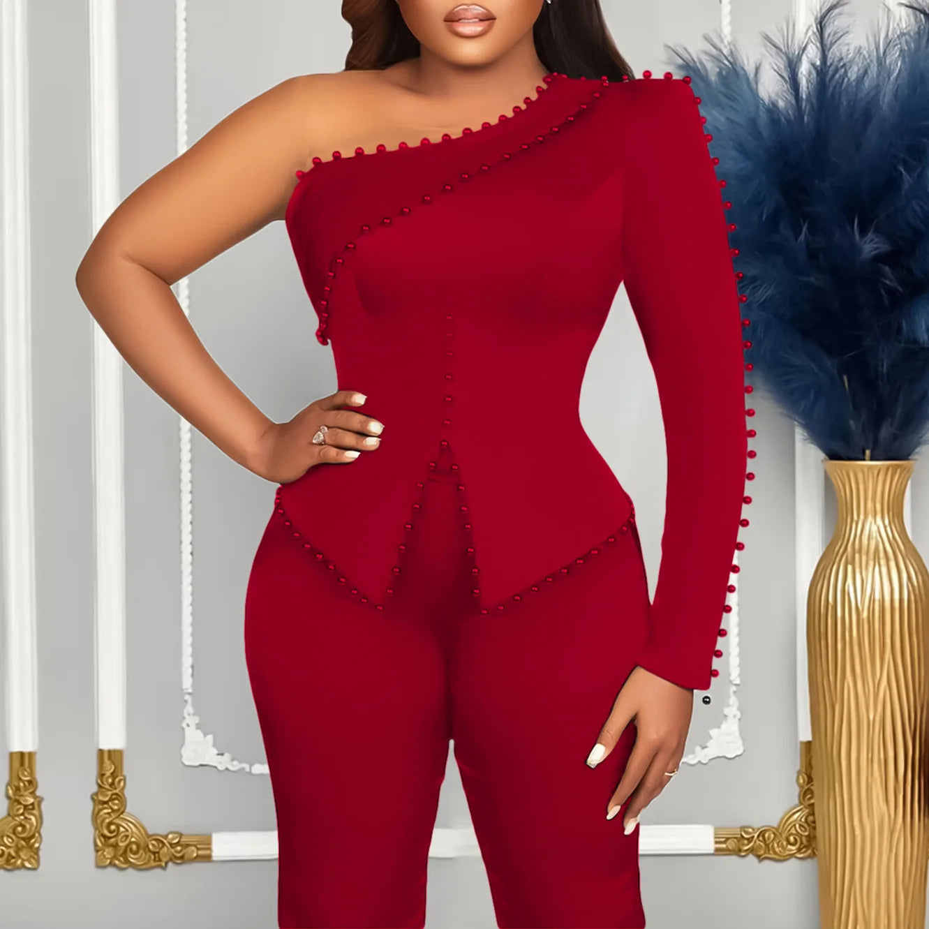 Slanted Shoulder 2 Piece Set