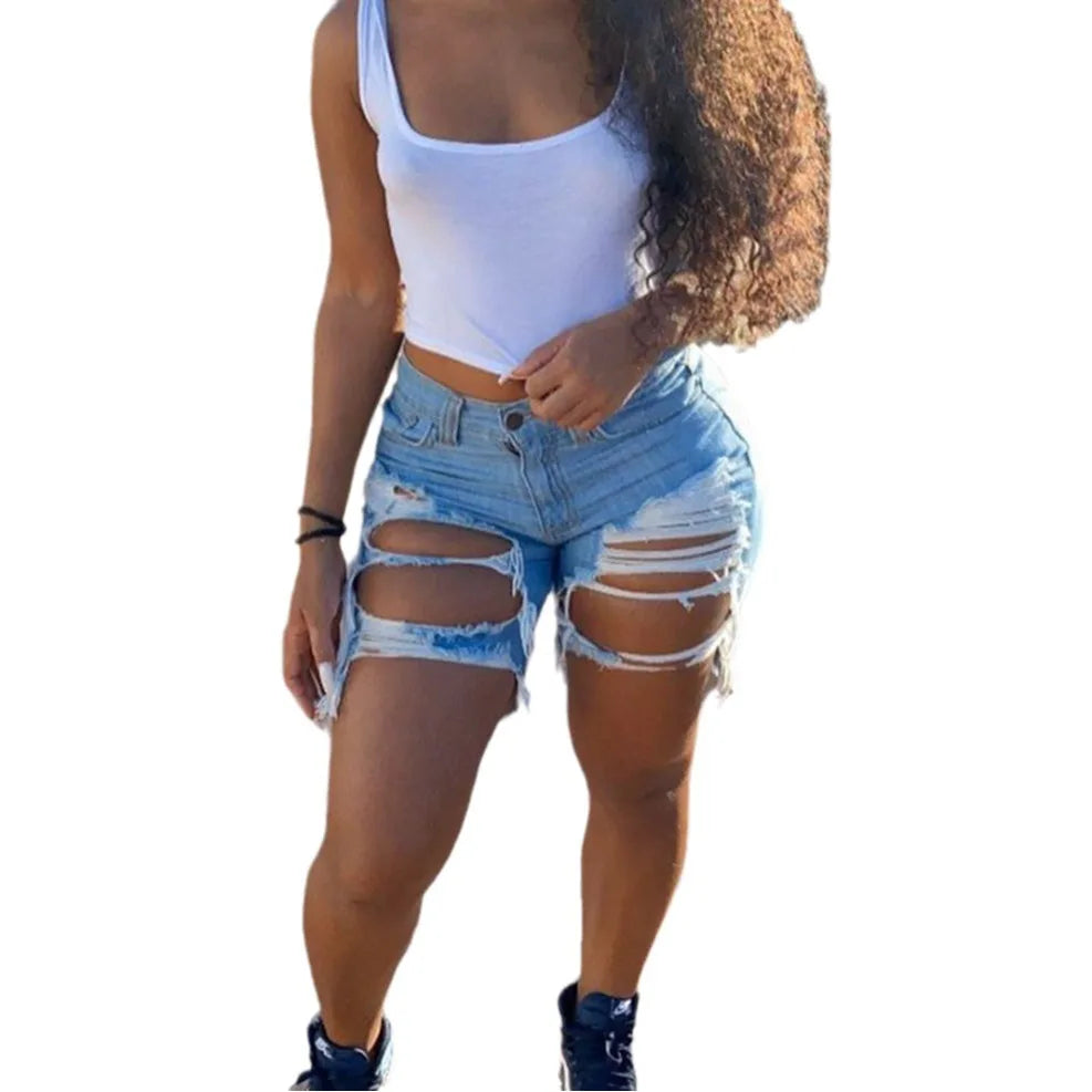 Ripped Denim  Jean Shorts