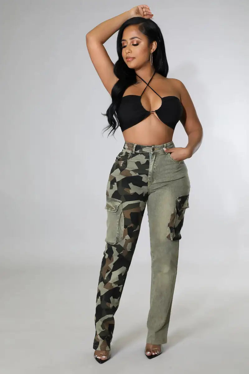 Camo Patchwork Vintage High Waist Skinny Jeans