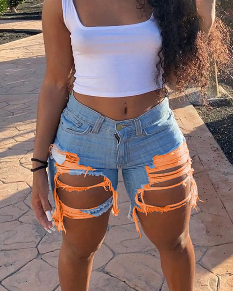 Ripped Denim  Jean Shorts