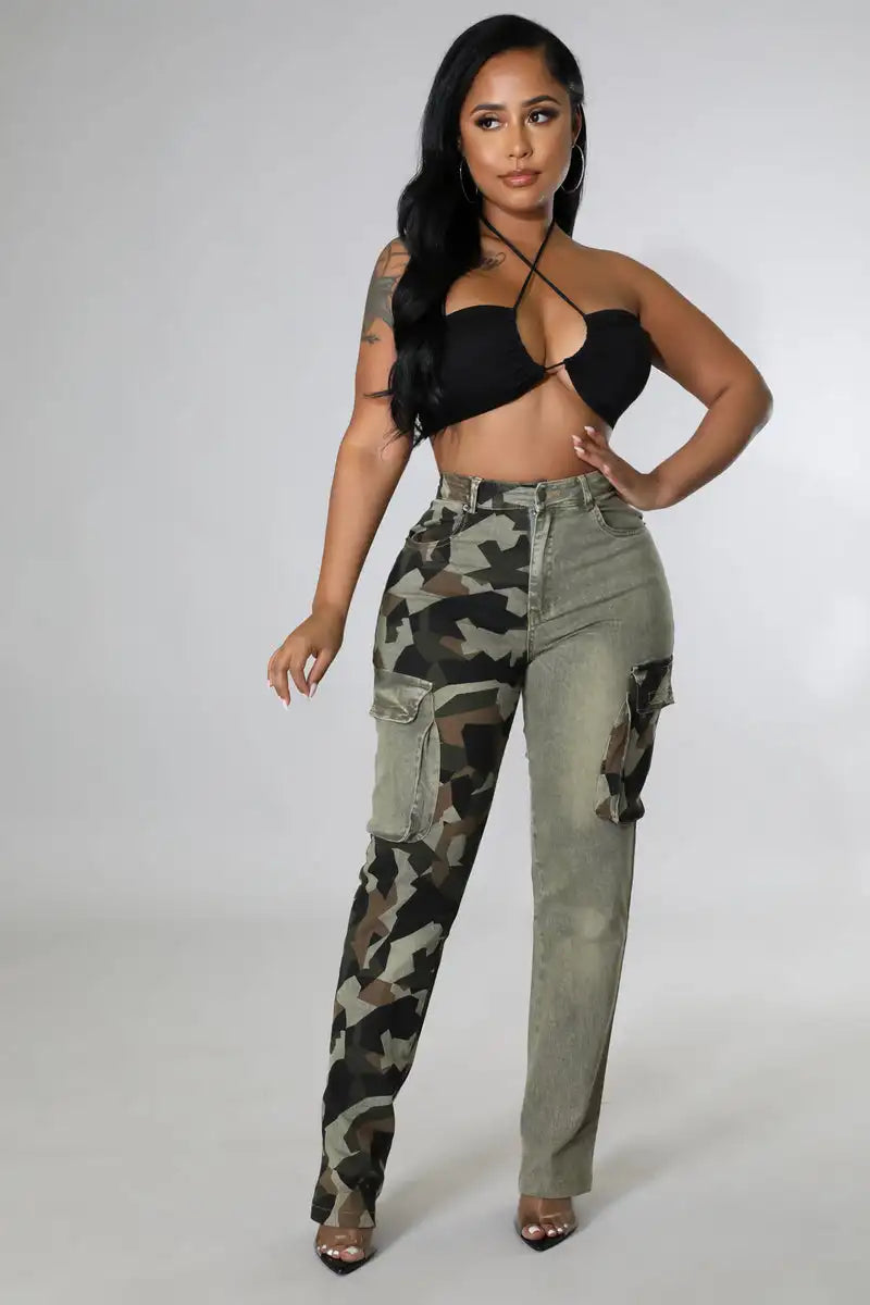 Camo Patchwork Vintage High Waist Skinny Jeans