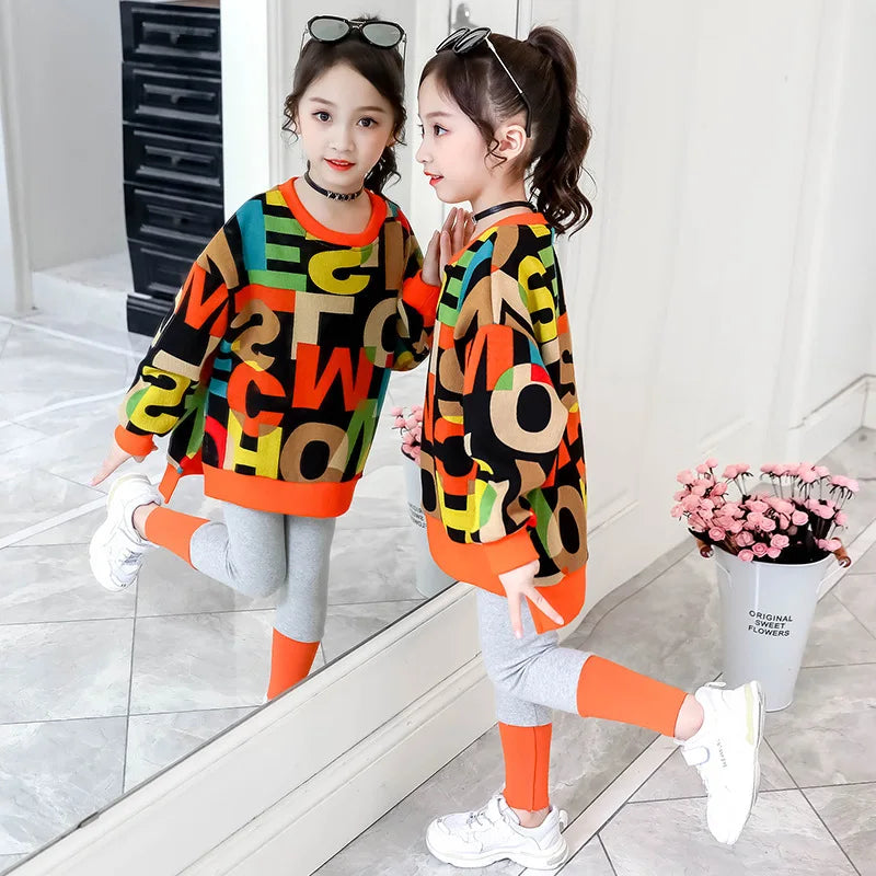 Girls Sweatshirt Stretch Pants Leggings Set