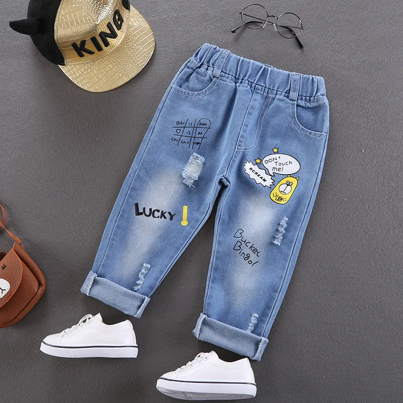 Cartoon Print Denim Kid Jeans