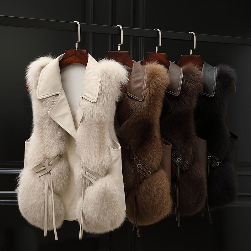 Short Coat Patchwork Elegant Female Warm Fur Vest