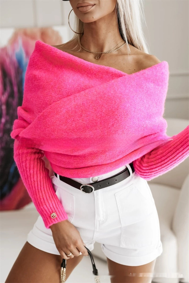 V-Neck Cross Multi-Color Sweater Trend Off The Shoulder