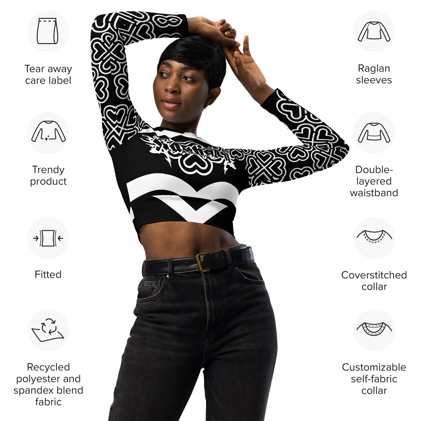 Marthann Hearts Long-Sleeve Crop Top