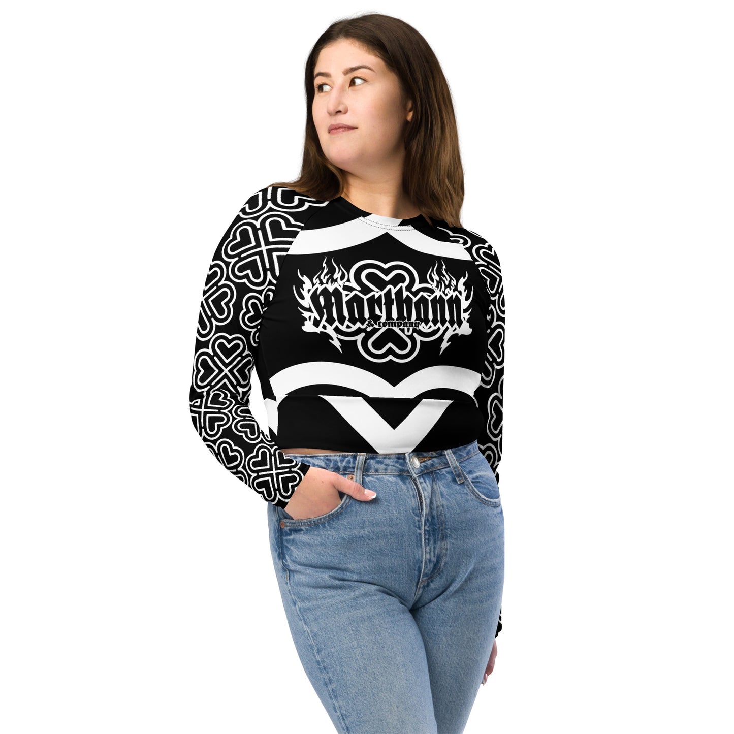 Marthann Hearts Long-Sleeve Crop Top