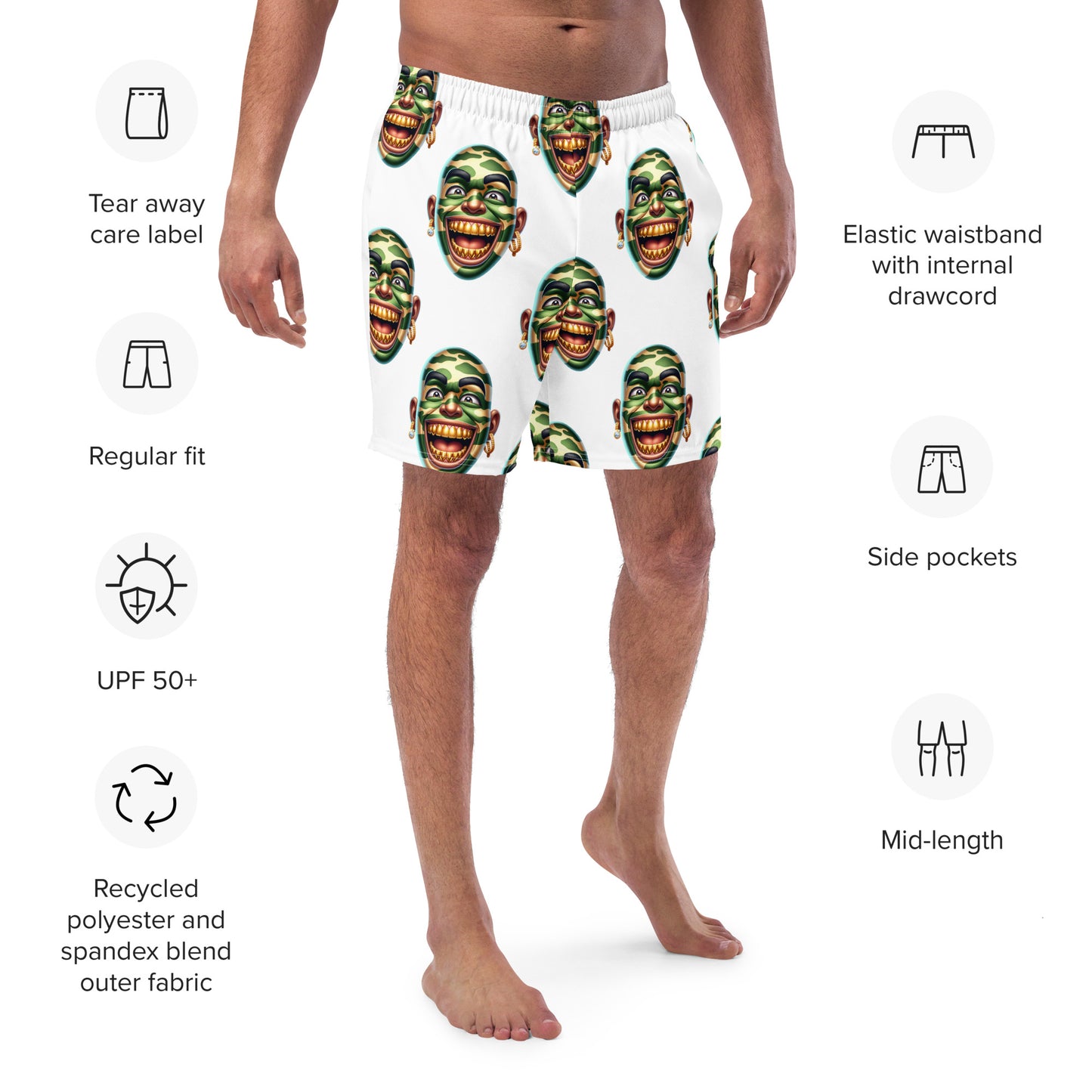 Marthann Army Style Swim Trunks|White