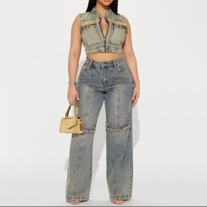 Baggy Wide Leg Jeans Women Vintage Streetwear Washed Denim Pants