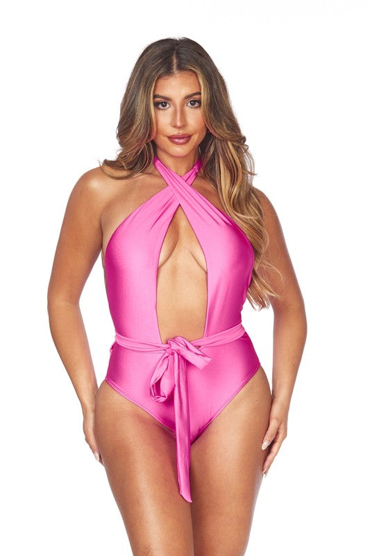 ONE PIECE CRISCROSS HALTER NECKLINE WITH WAIST WRA