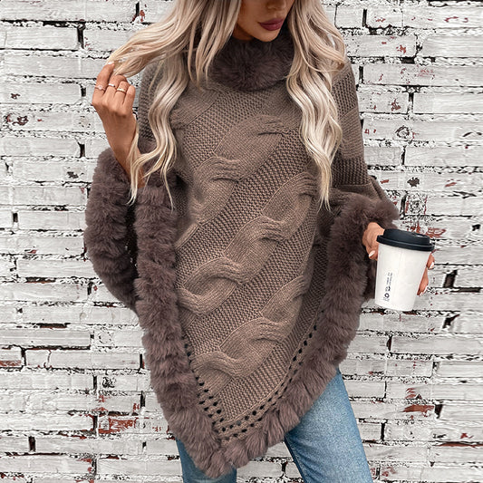 Collar Thick Cable-knit Pullover Sweater Cloak