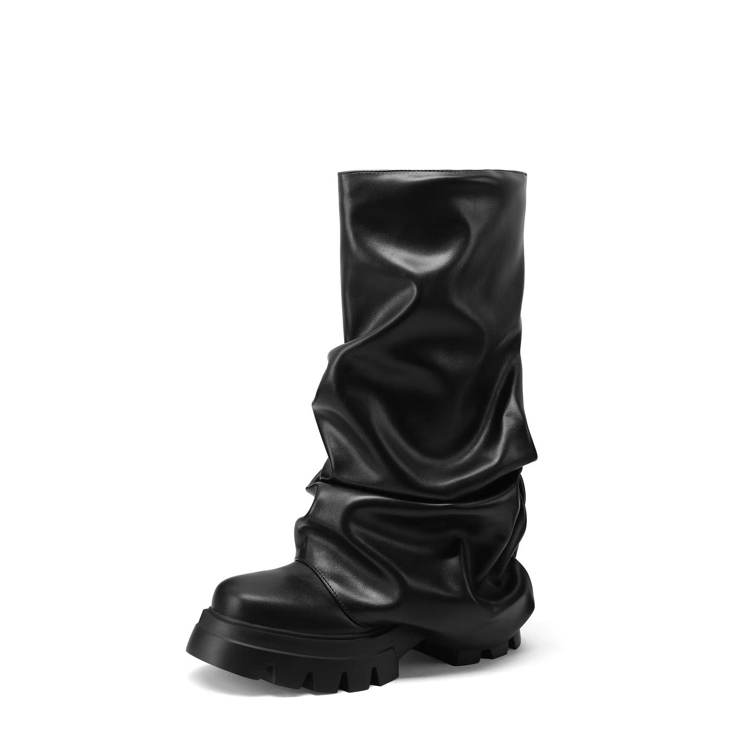 Round Head Thick Bottom Molded Bottom Pleated Women's Boots