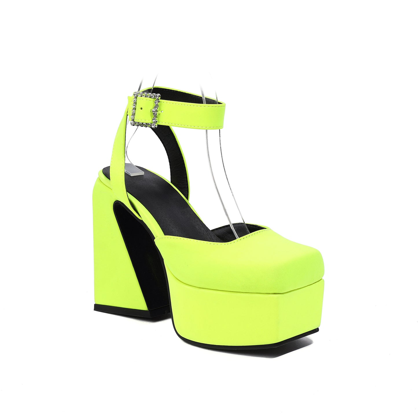 Peep Toe Matte Buckle Thick High Heel Sandals