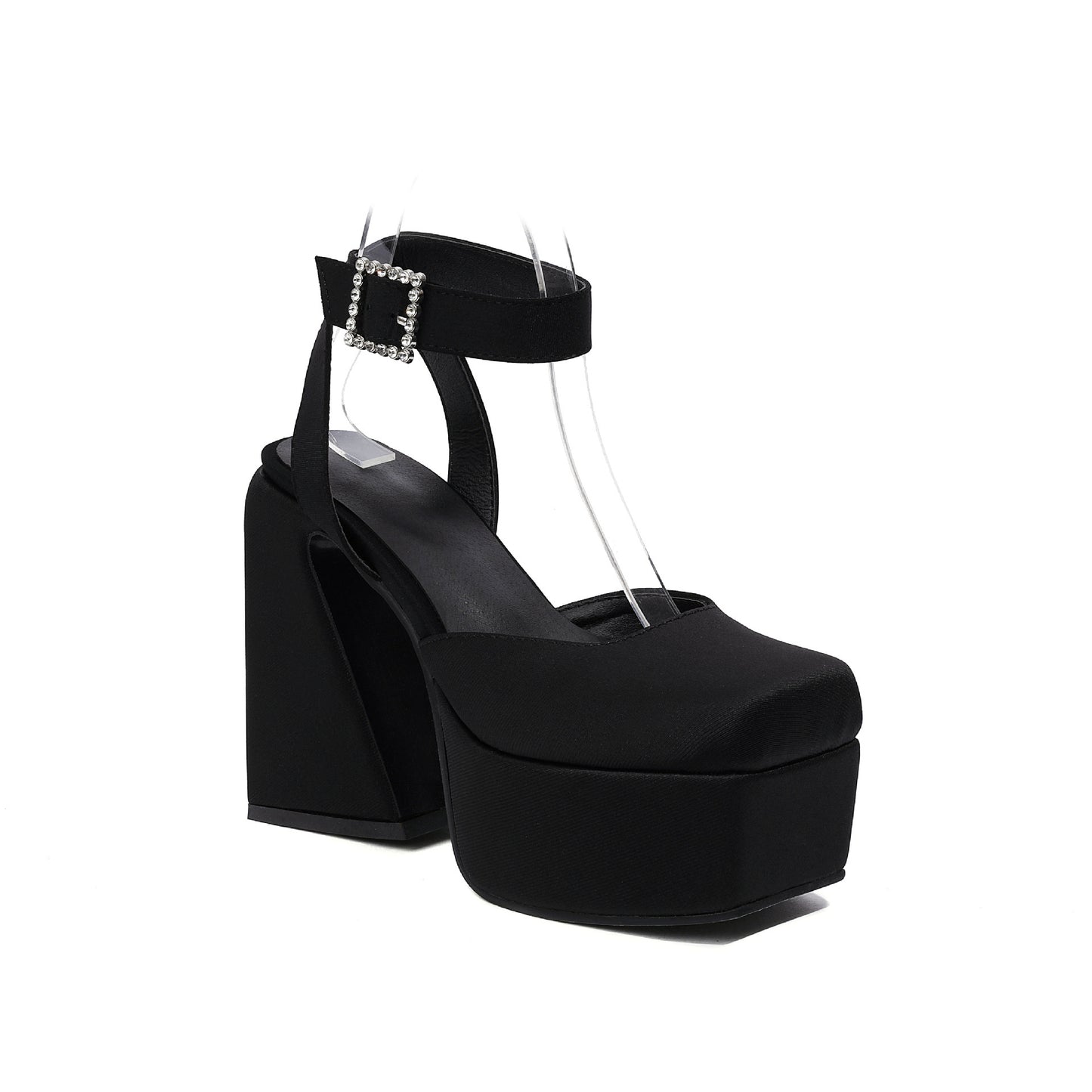 Peep Toe Matte Buckle Thick High Heel Sandals